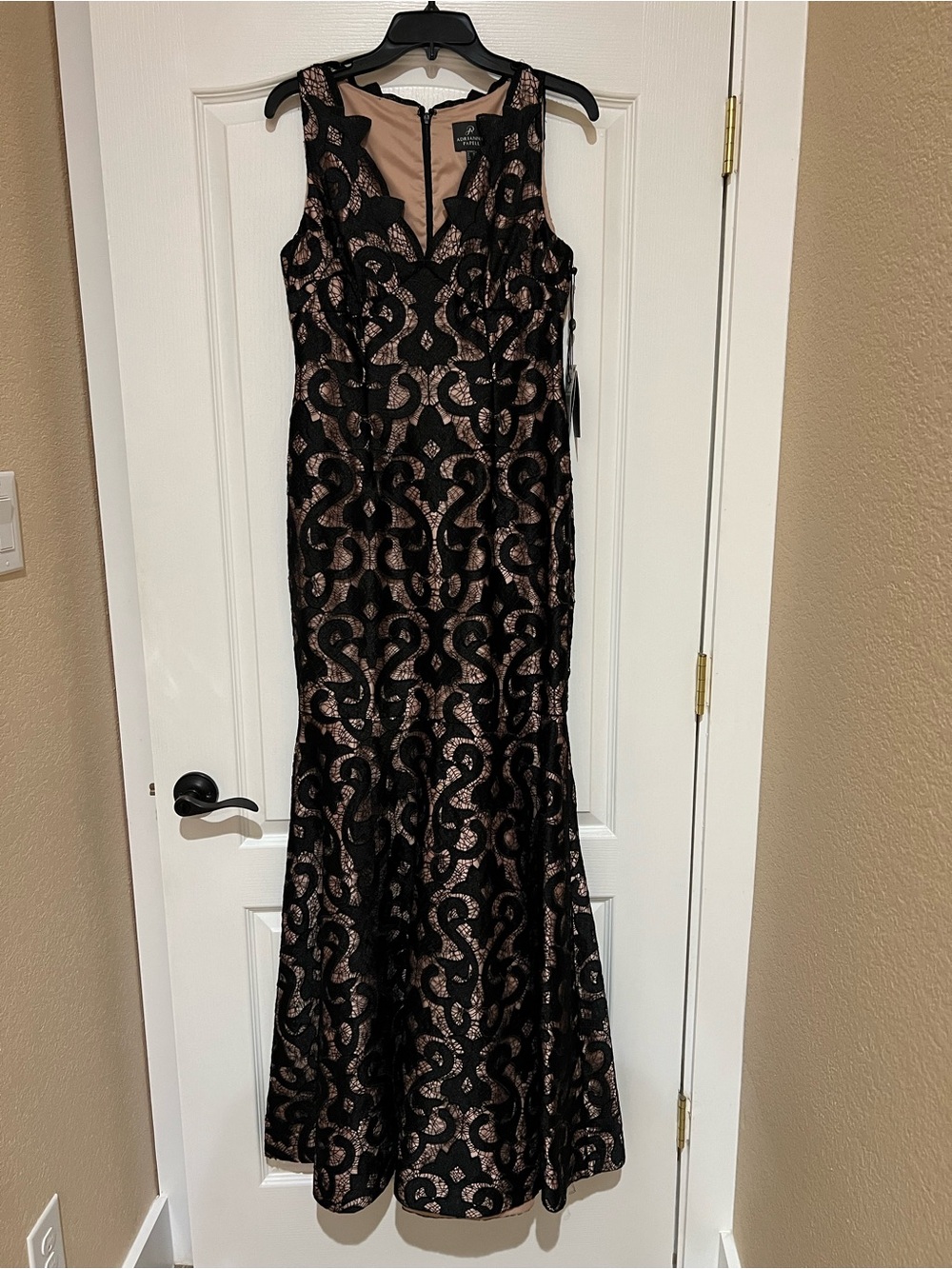 Adrianna Papell Black and Tam Lace Mermaid Evening Gown